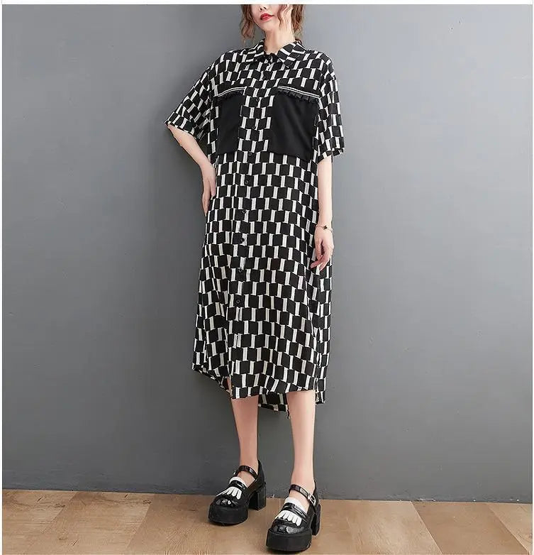 Large size for women, spring, summer, dress, checkered pattern, new, short sleeves | 大きいサイズ レディース 春 夏 ワンピース　チェック柄　新品 半袖