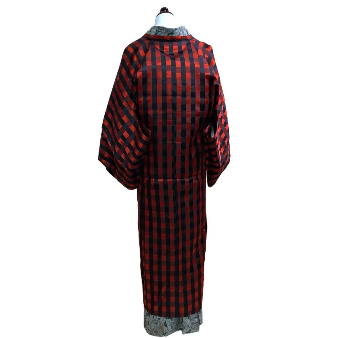 Showa retro antique long michiyuki coat red check c4