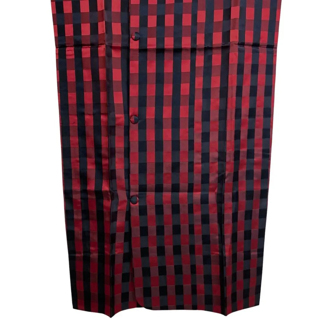 Showa retro antique long michiyuki coat red check c4