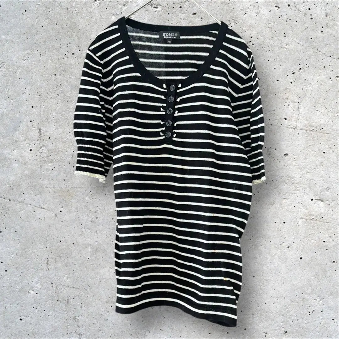 Sonia Rykiel Short Sleeve Cut and Sew Black White Border Monotone Casual