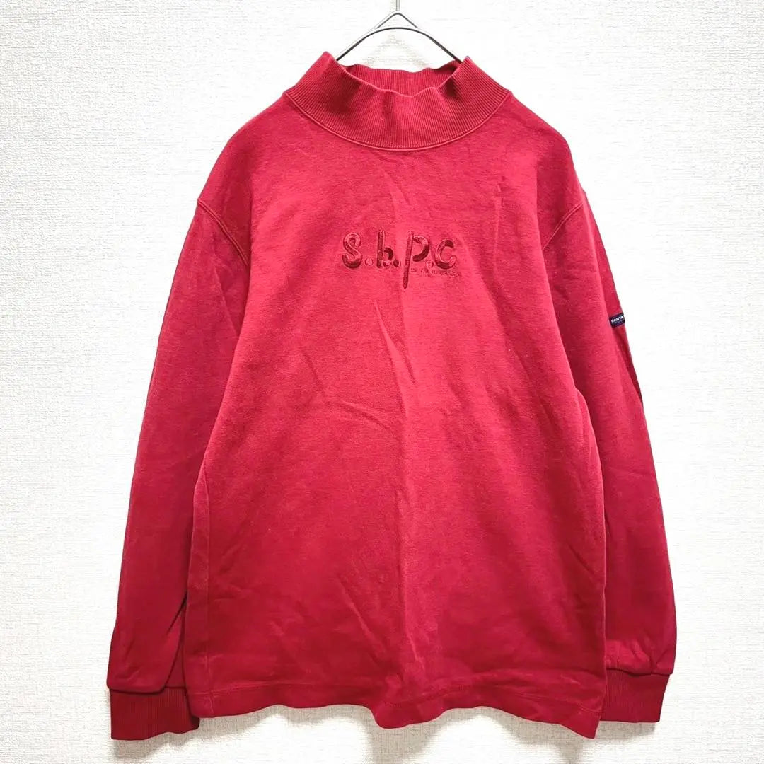 High neck pullover/logo embroidery sweatshirt rib accent color retro feel