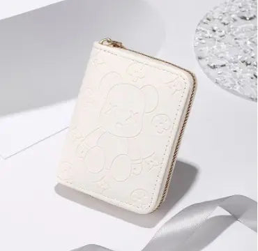 Cartera con estampado de osos, sencilla, color blanco, tamaño de la palma de la mano, para mujer, tarjetero compacto