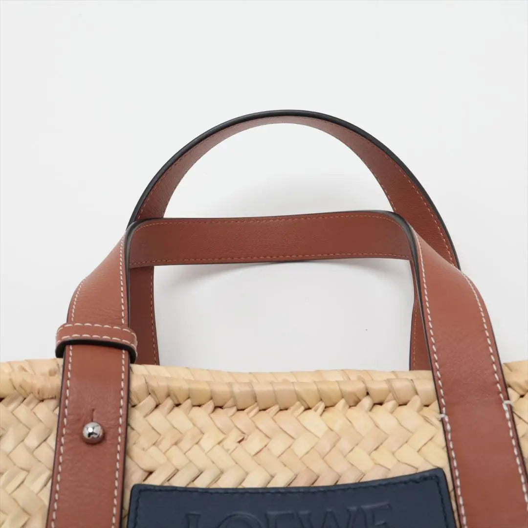 Loewe Anagram Basket Small Raffia Leather Basket Bag Navy