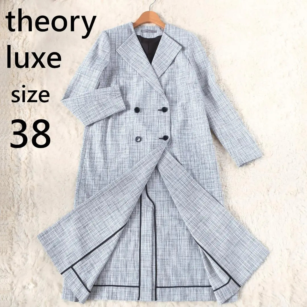 Theory Lux Double Brest Spring Court Largo Tweed Blanco y Negro 38 | セオリーリュクス ダブルブレスト ツイード 白黒 38