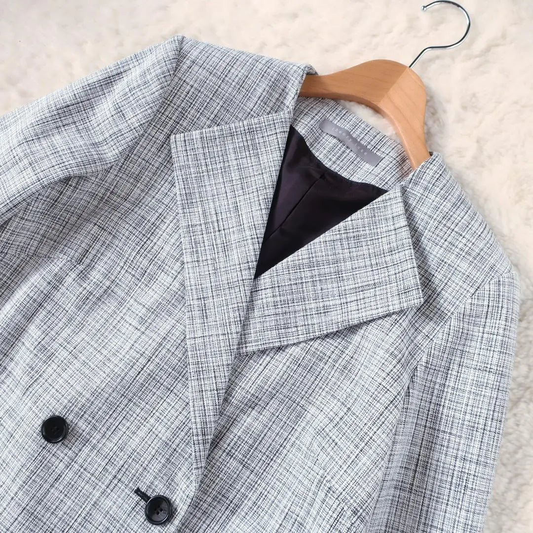 Theory Lux Double Brest Spring Court Largo Tweed Blanco y Negro 38 | セオリーリュクス ダブルブレスト ツイード 白黒 38