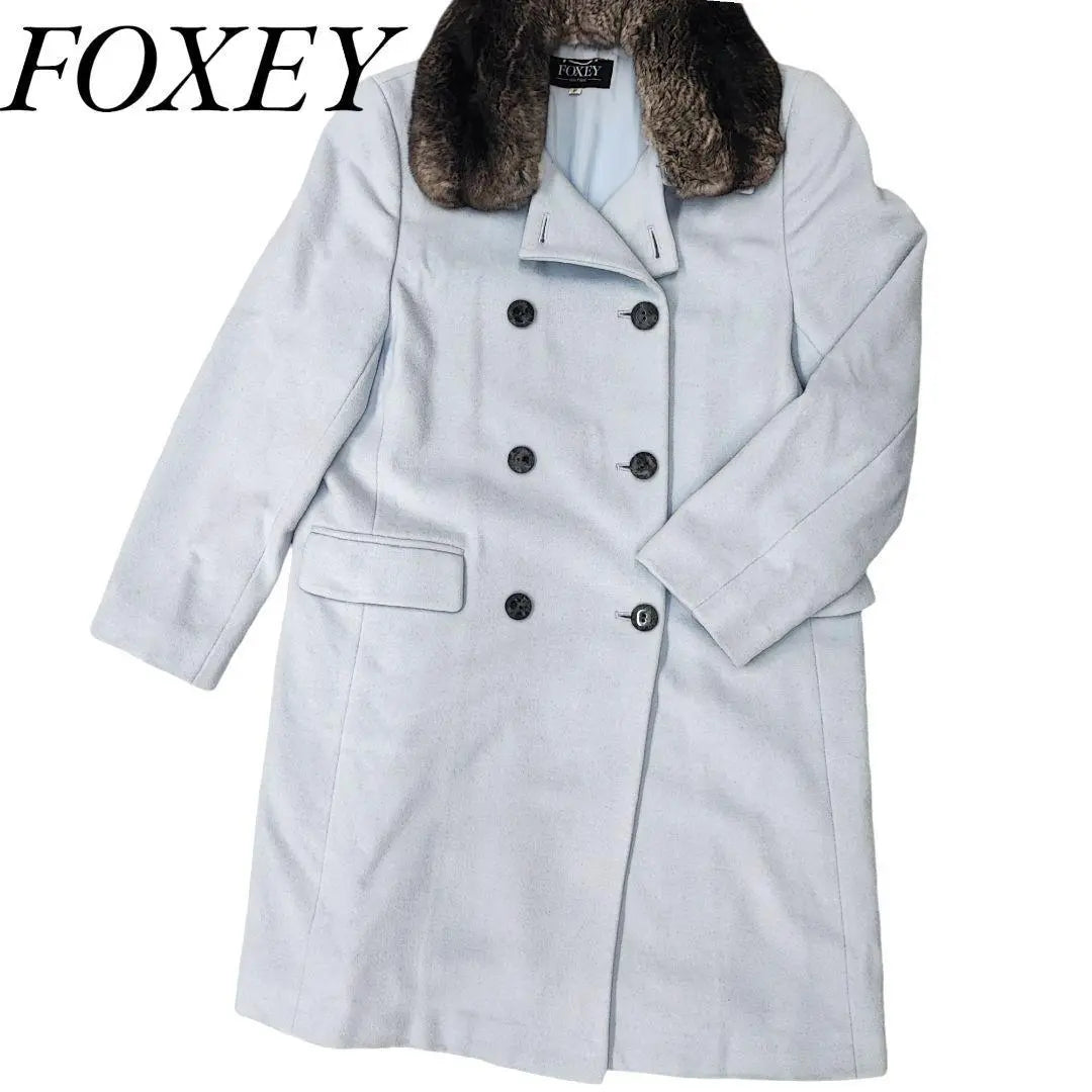 FOXEY Light Blue Wool Coat Chinchilla Kashigora 654