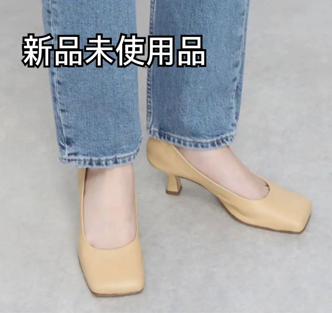 [New] Fabiolusconi Wide Square Leather Pumps 35 Beige