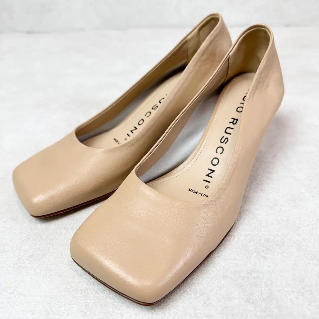 [New] Fabiolusconi Wide Square Leather Pumps 35 Beige