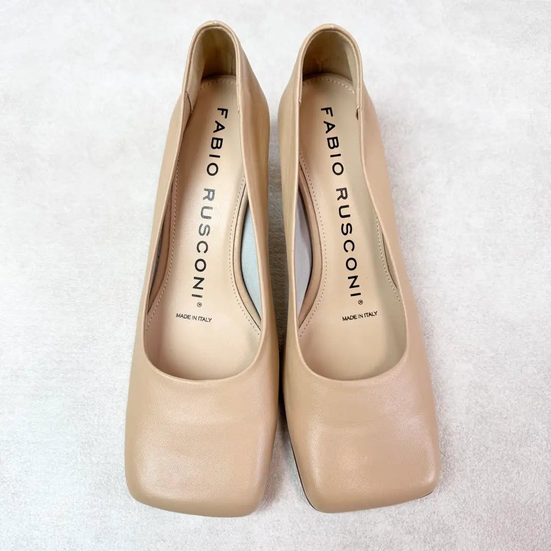 [New] Fabiolusconi Wide Square Leather Pumps 35 Beige