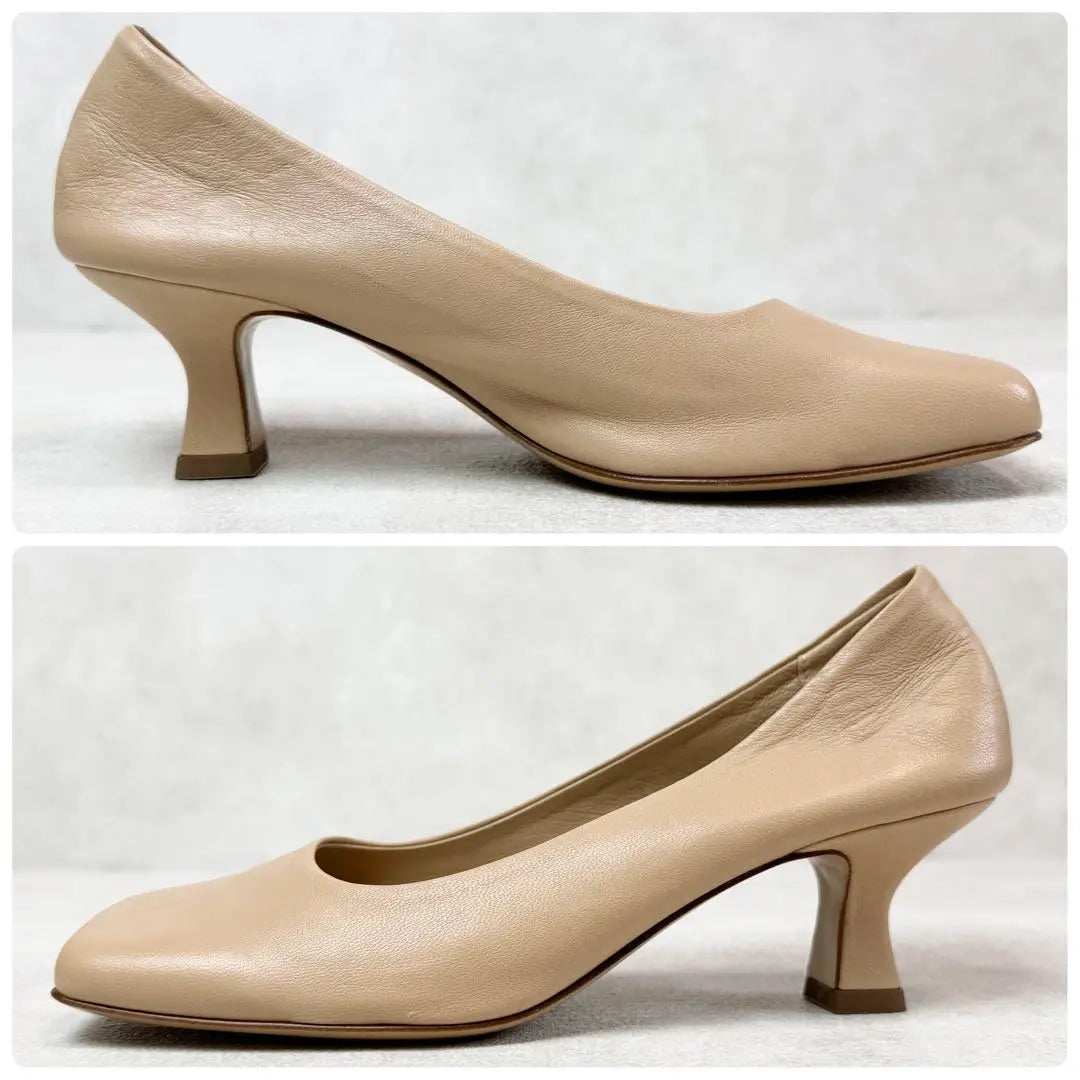 [New] Fabiolusconi Wide Square Leather Pumps 35 Beige