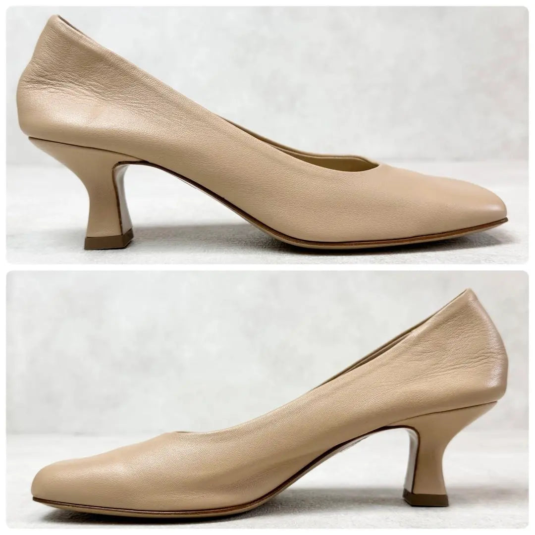 [New] Fabiolusconi Wide Square Leather Pumps 35 Beige