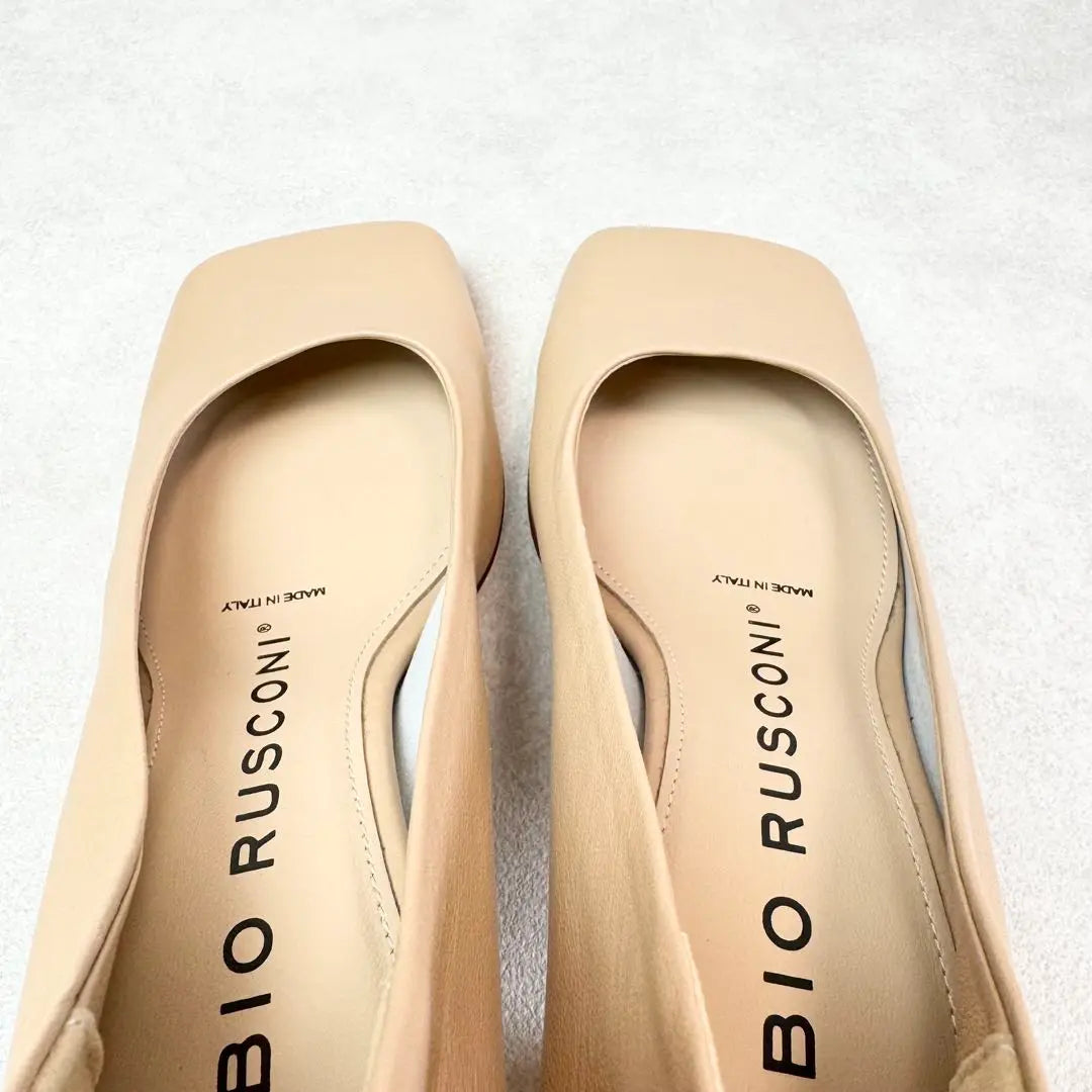 [New] Fabiolusconi Wide Square Leather Pumps 35 Beige