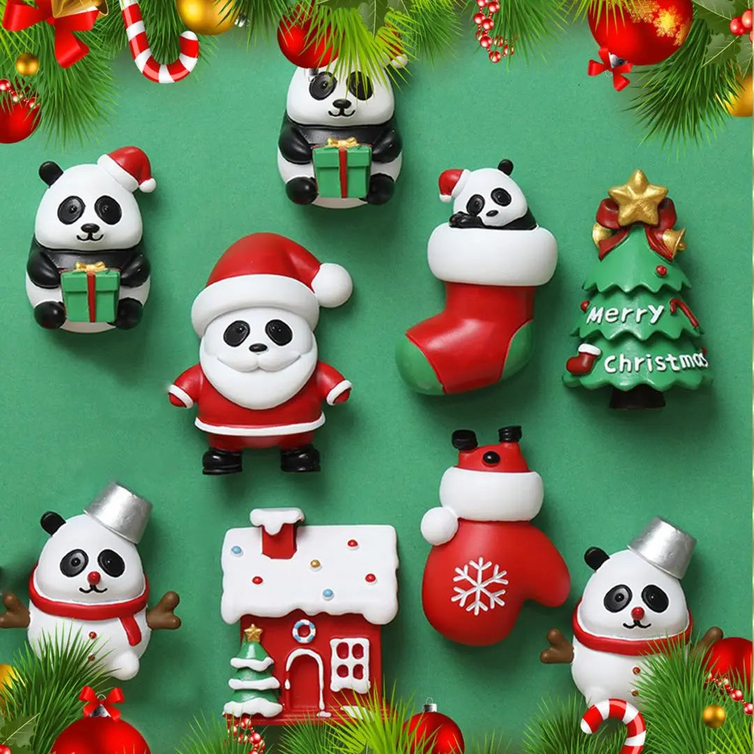 Adorno navideño con imán para refrigerador, decoración de panda, linda mini mesa de resina