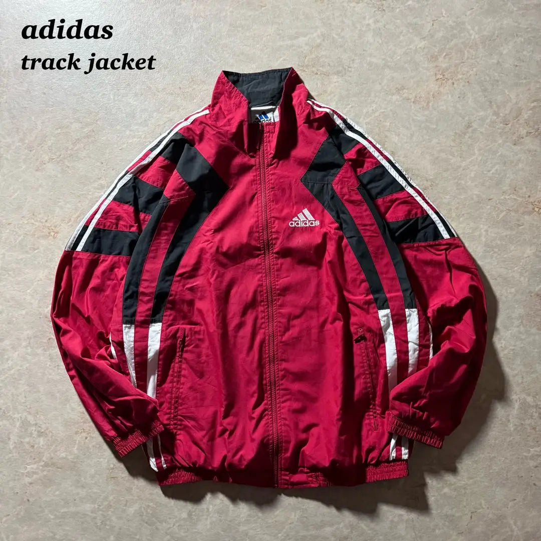 adidas track jacket M red short length CBOY vintage goupcore embroidery logo