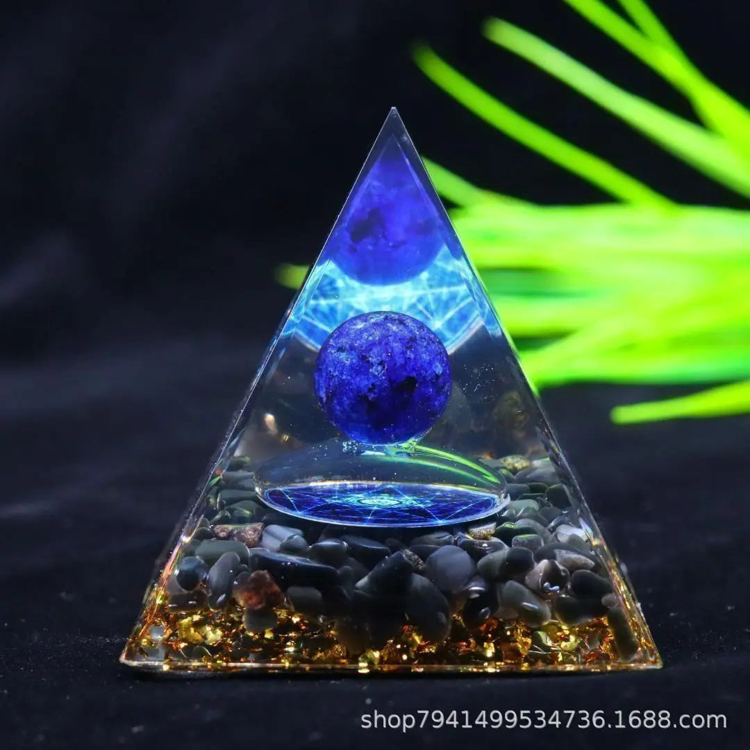 Orgonite Pyramid type Lapis lazuli Black Stone G054 E | オルゴナイト ピラミッド型 ラピスラズリ 黒曜石 G054 E