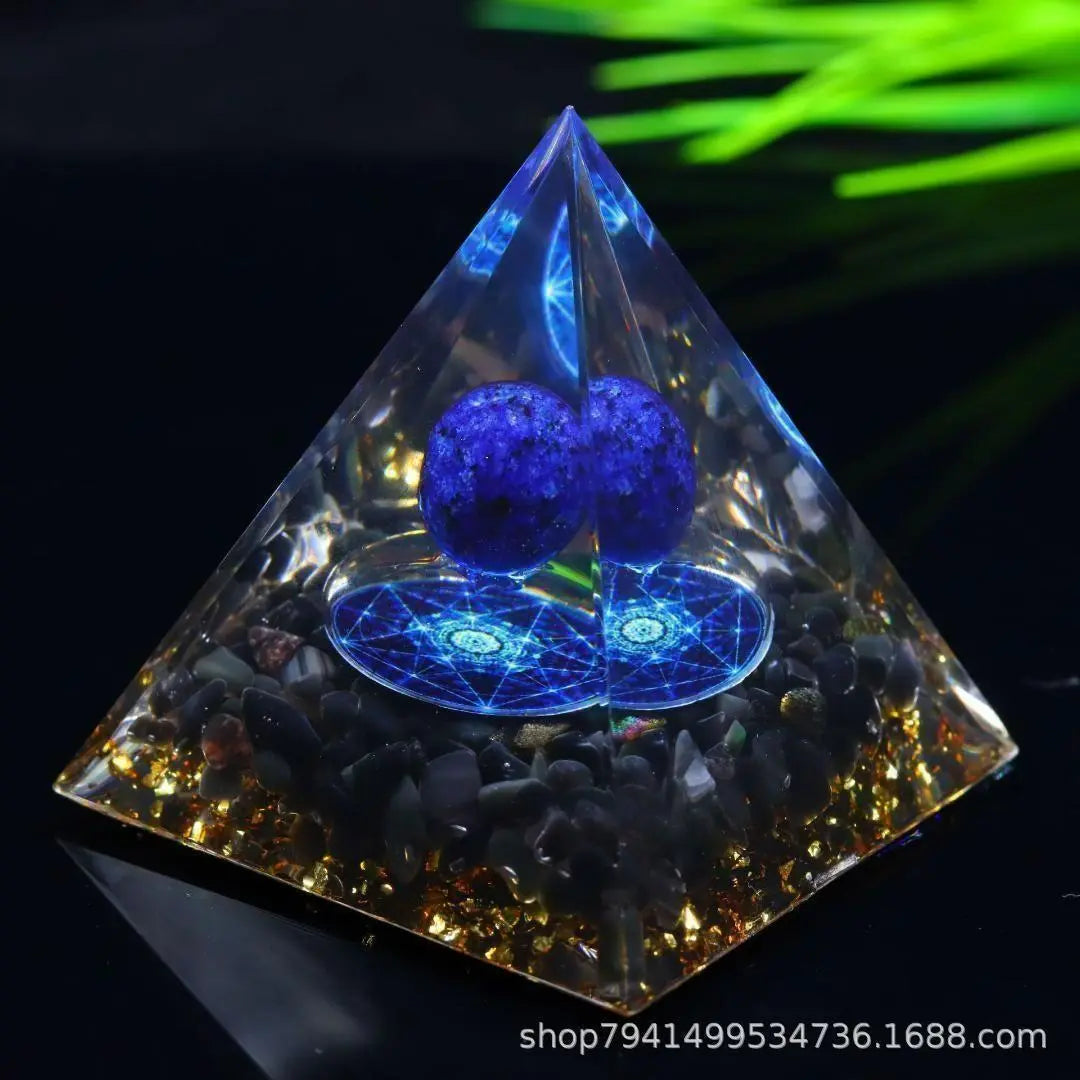 Orgonite Pyramid type Lapis lazuli Black Stone G054 E | オルゴナイト ピラミッド型 ラピスラズリ 黒曜石 G054 E