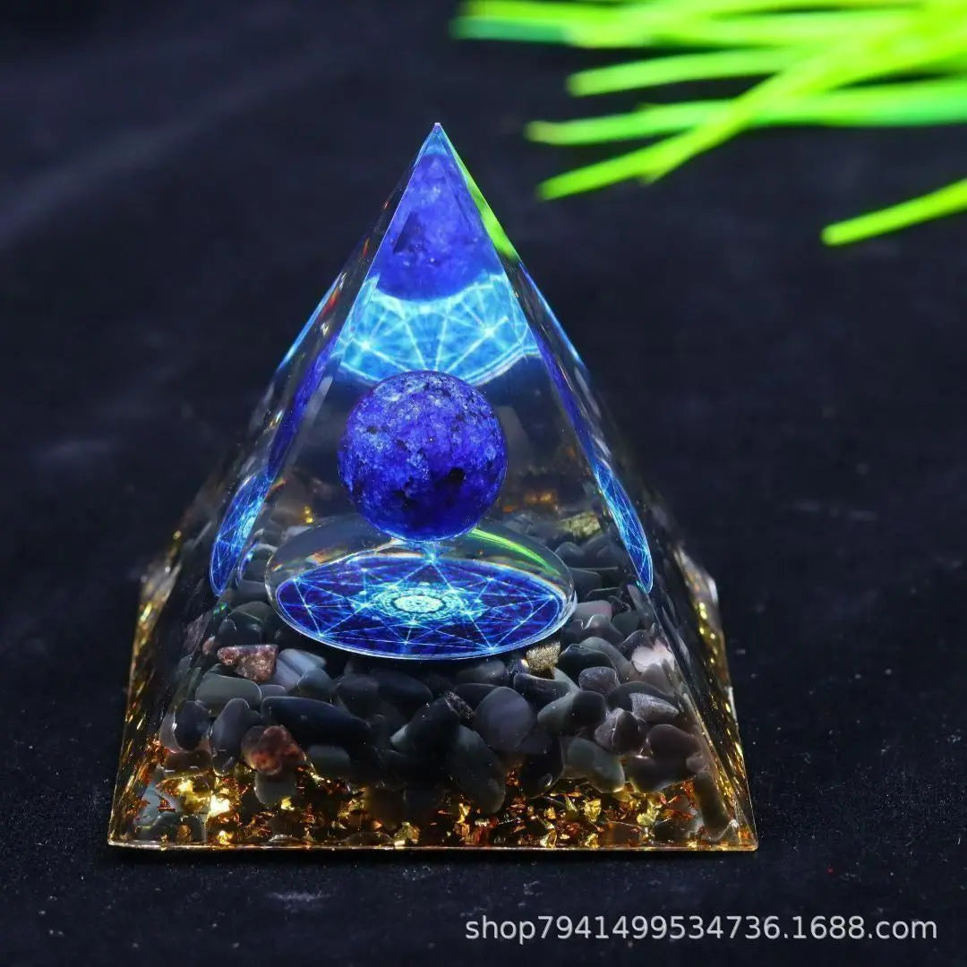 Orgonite Pyramid type Lapis lazuli Black Stone G054 E | オルゴナイト ピラミッド型 ラピスラズリ 黒曜石 G054 E