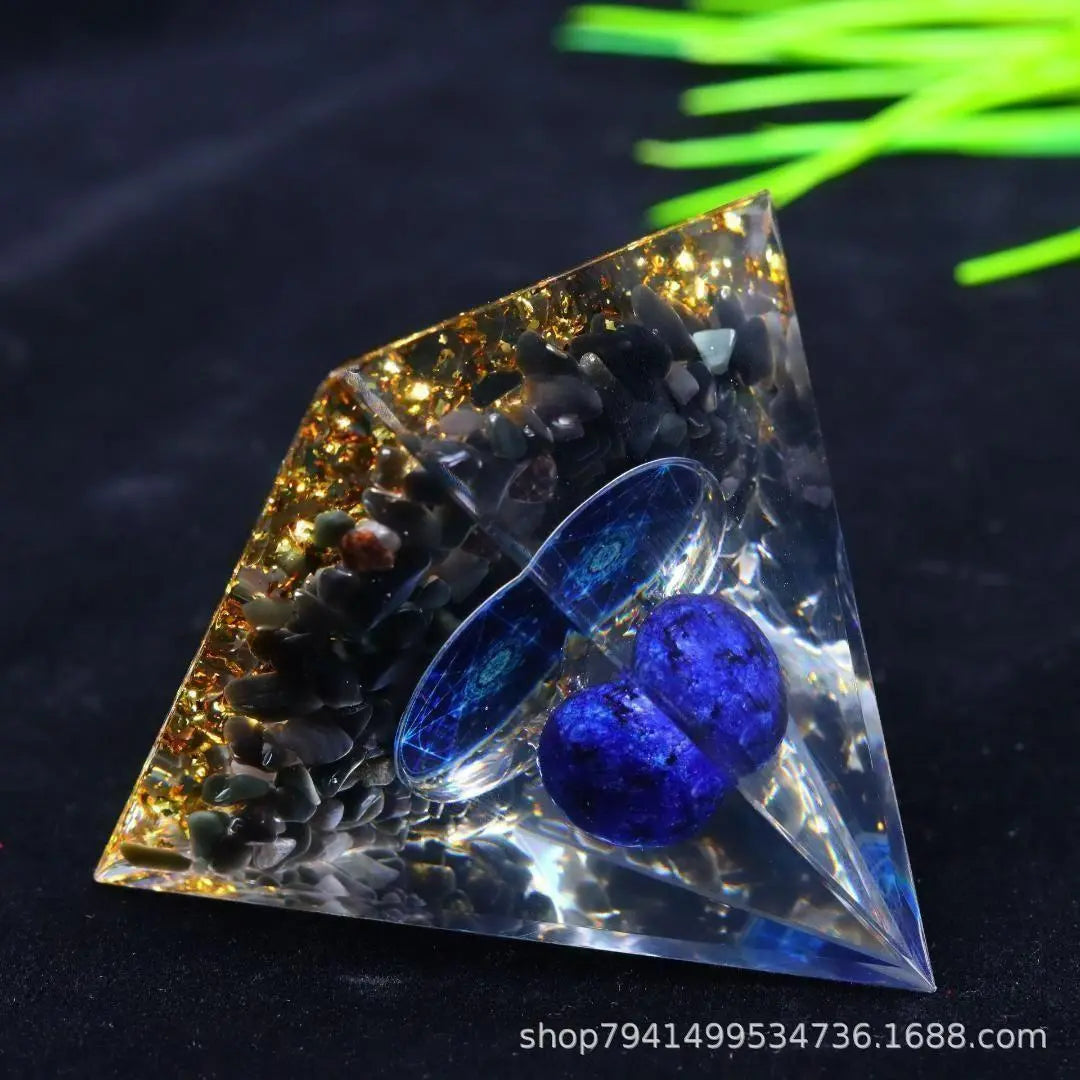 Orgonite Pyramid type Lapis lazuli Black Stone G054 E | オルゴナイト ピラミッド型 ラピスラズリ 黒曜石 G054 E