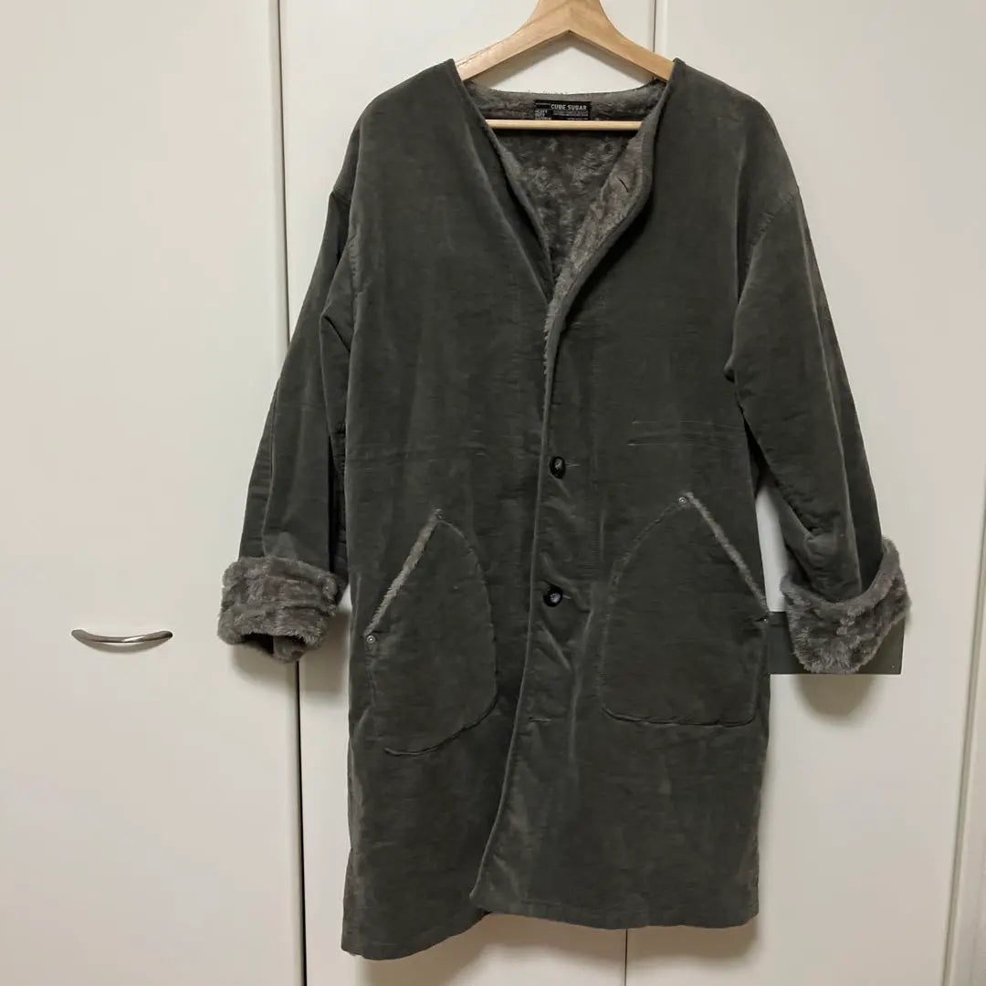 [Used] Long coat, gray, boa