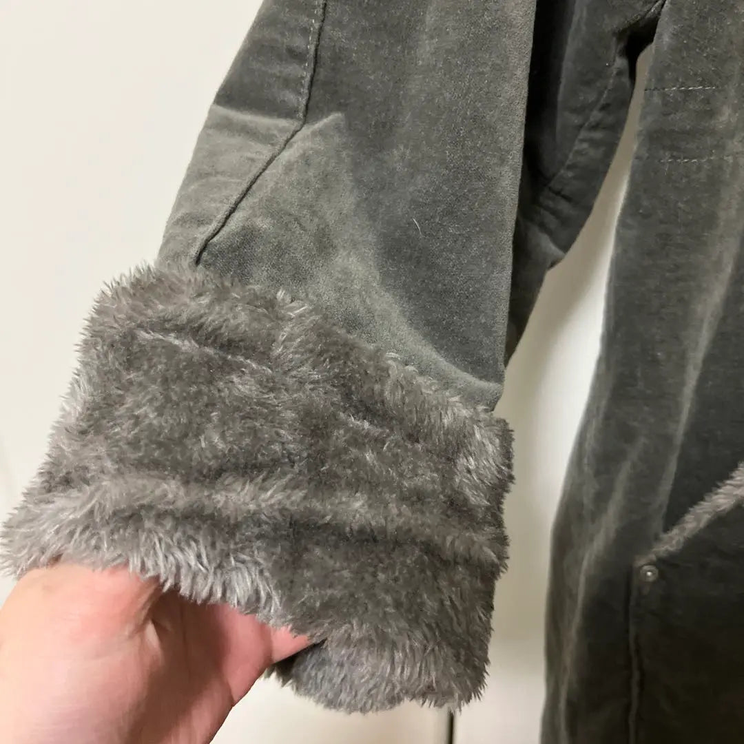 [Used] Long coat, gray, boa