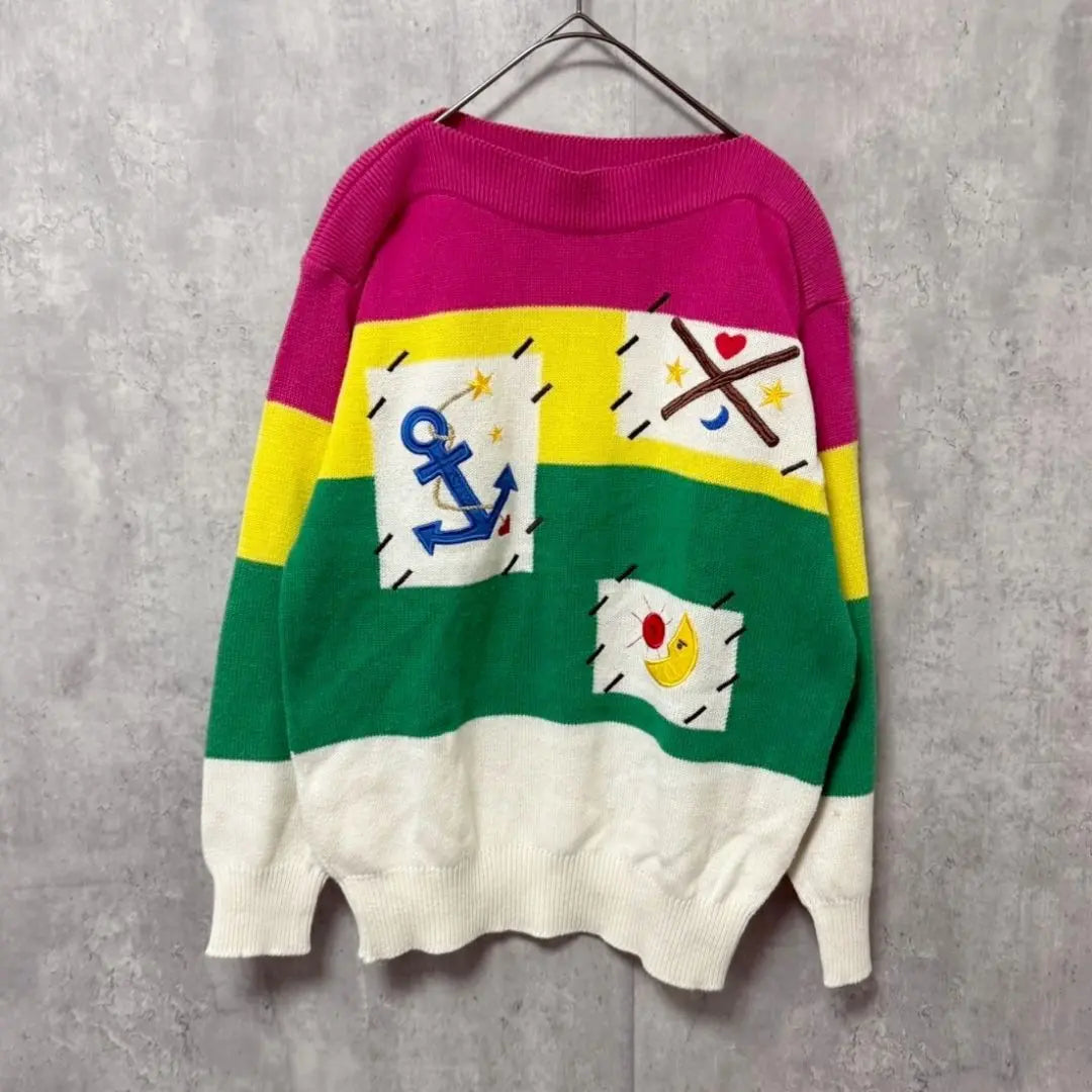 ☆【90's・Showa Retro】carroll vintage knit embroidery moon anchor