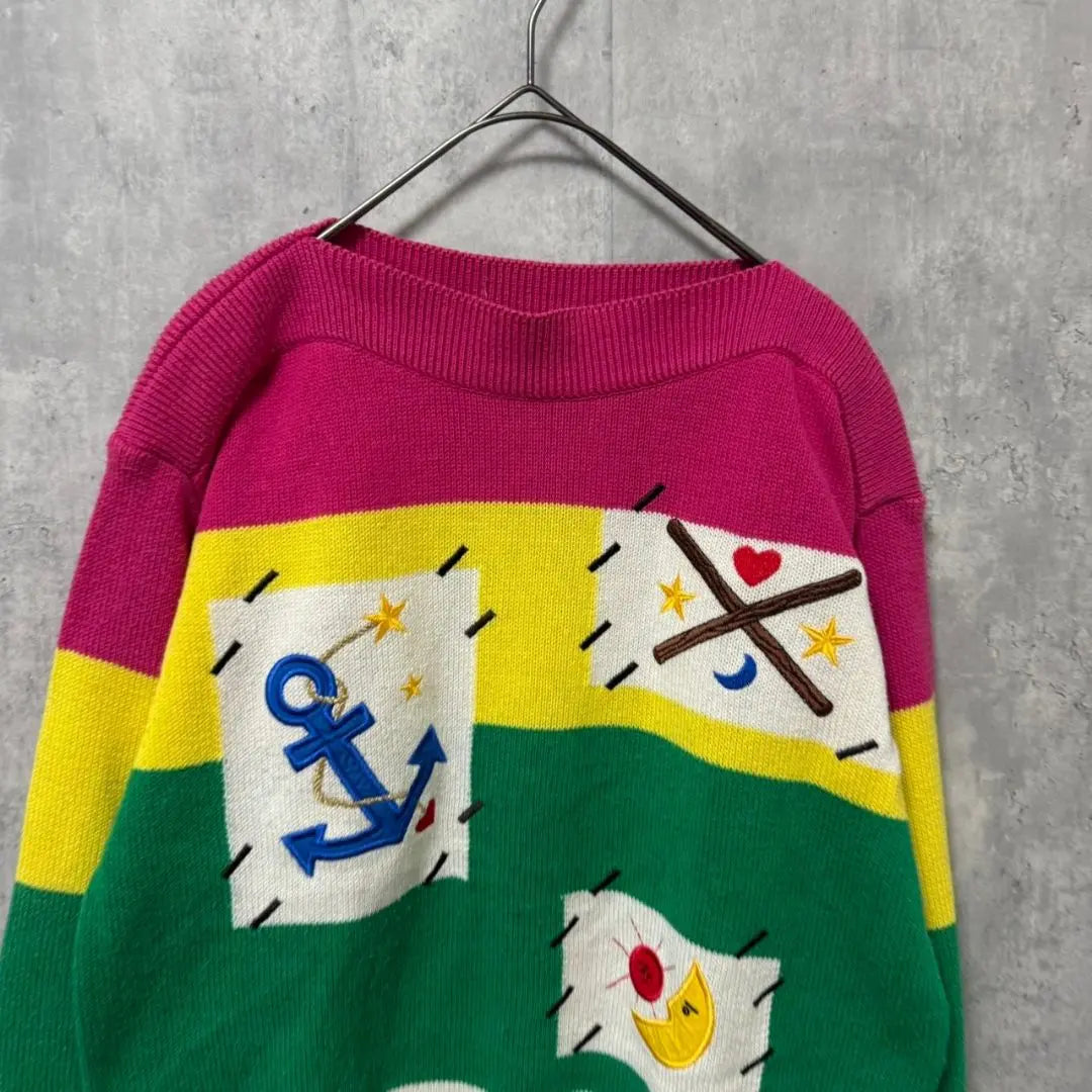 ☆【90's・Showa Retro】carroll vintage knit embroidery moon anchor