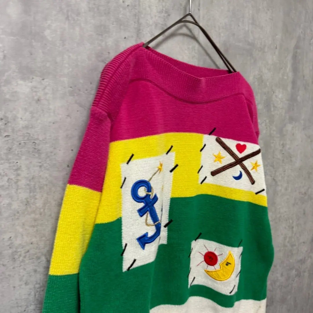 ☆【90's・Showa Retro】carroll vintage knit embroidery moon anchor