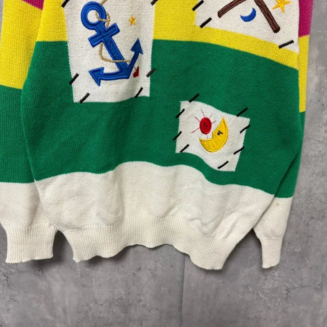 ☆【90's・Showa Retro】carroll vintage knit embroidery moon anchor