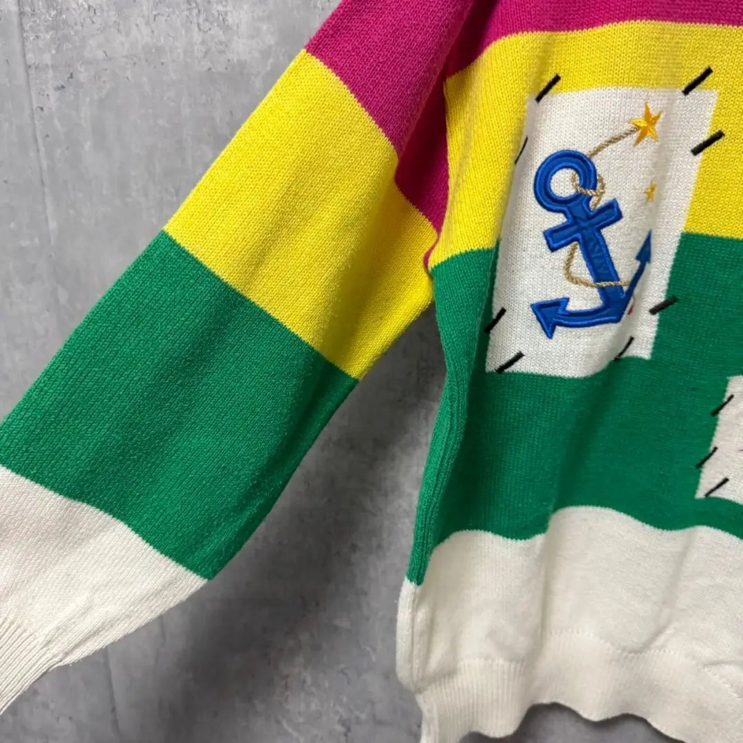 ☆【90's・Showa Retro】carroll vintage knit embroidery moon anchor