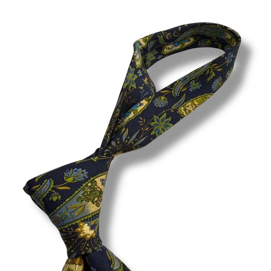 [Limited] Salvatore Ferragamo High-brand Silk Tie Flower Italy Navy