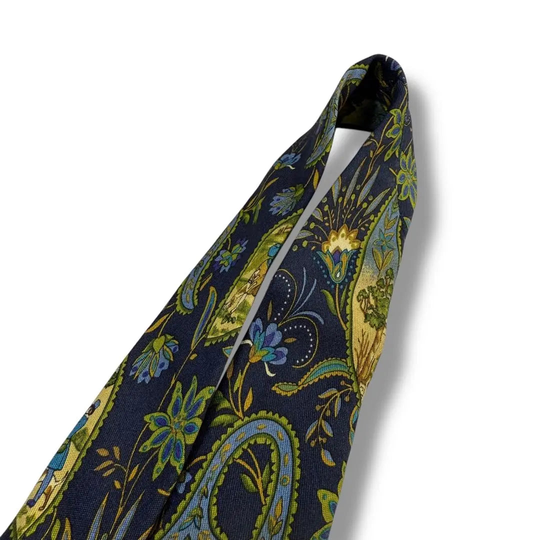 [Limited] Salvatore Ferragamo High-brand Silk Tie Flower Italy Navy