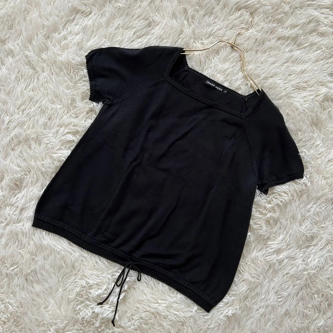 Trans WORK Square neck Short -sleeved T -shirt 100% black ꮇ