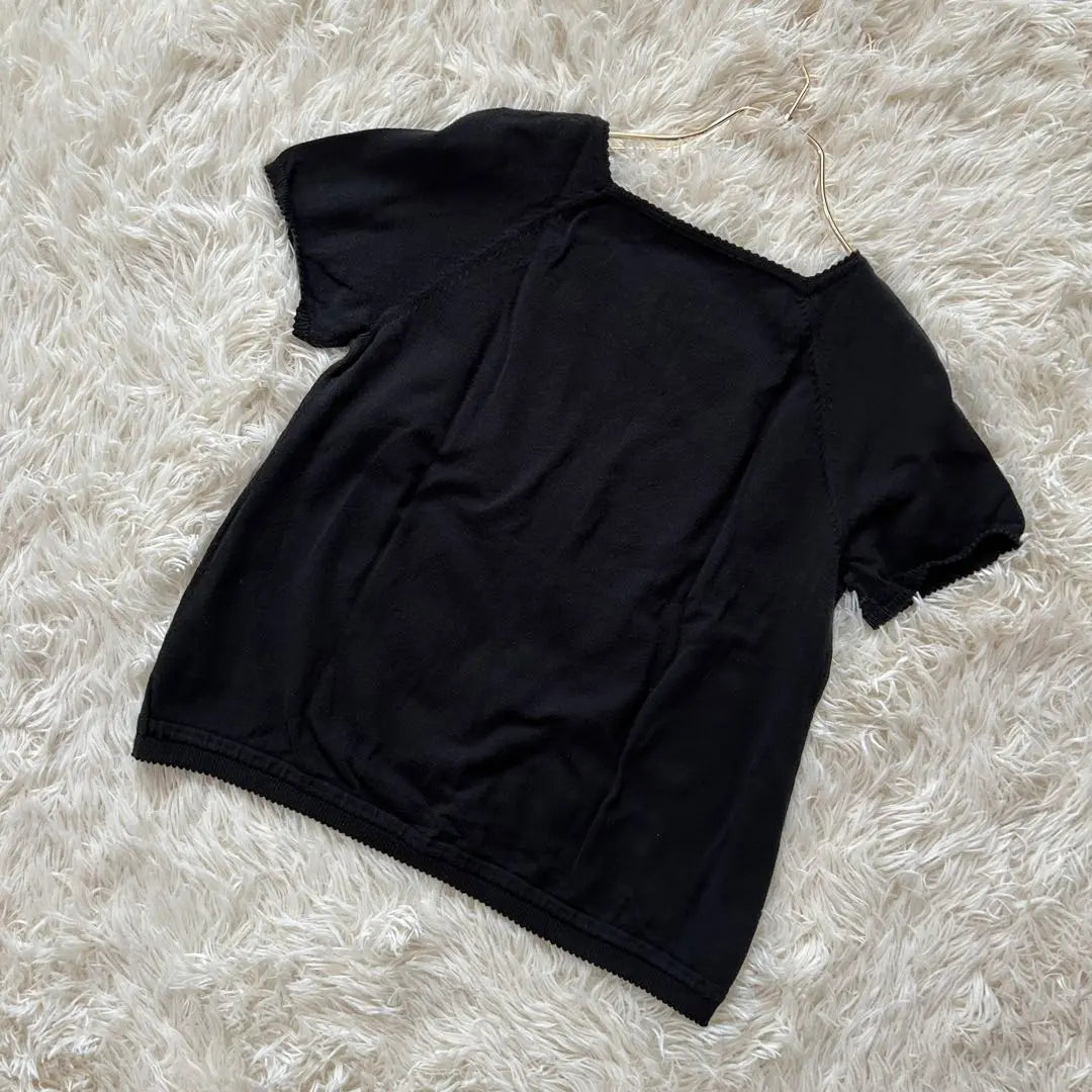 Trans WORK Square neck Short -sleeved T -shirt 100% black ꮇ