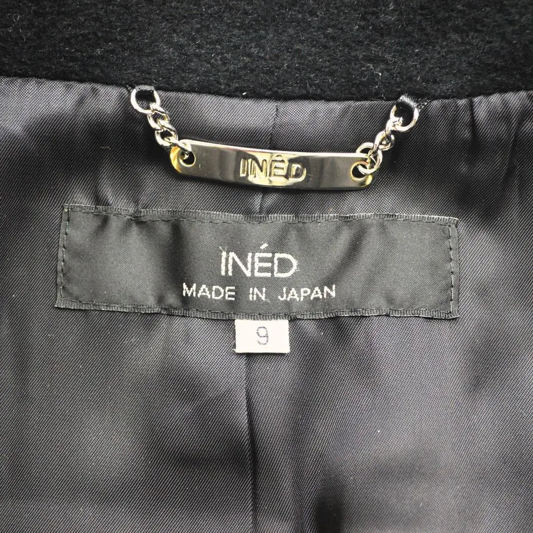 [Buen estado] Gabardina de lana virgen con cintura marcada de INED, fabricada en Japón, talla M, color negro