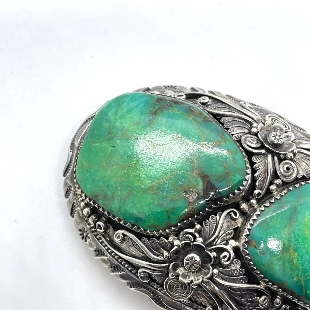 ●NAVAJO ●2 green turquoise stones ●Antique ●Silver buckle