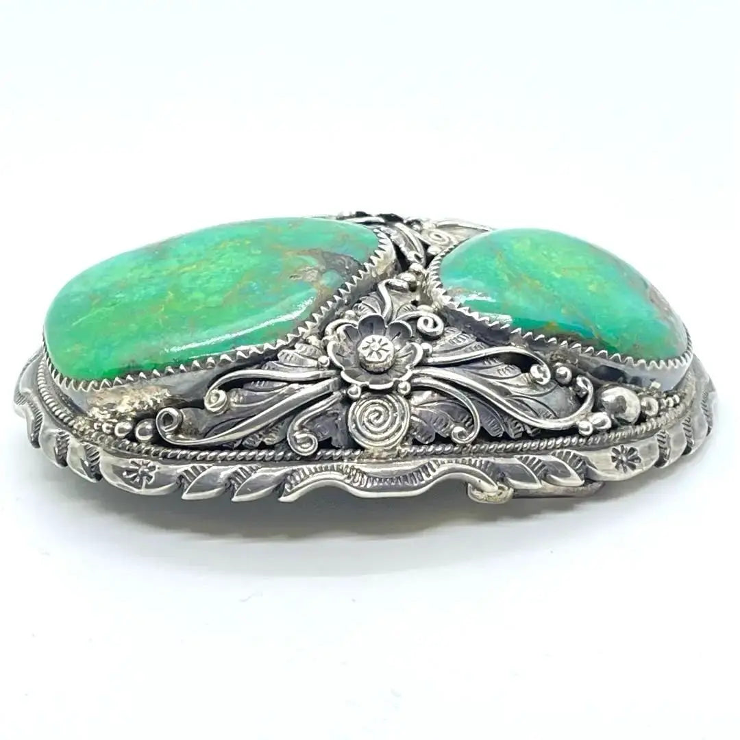 ●NAVAJO ●2 green turquoise stones ●Antique ●Silver buckle