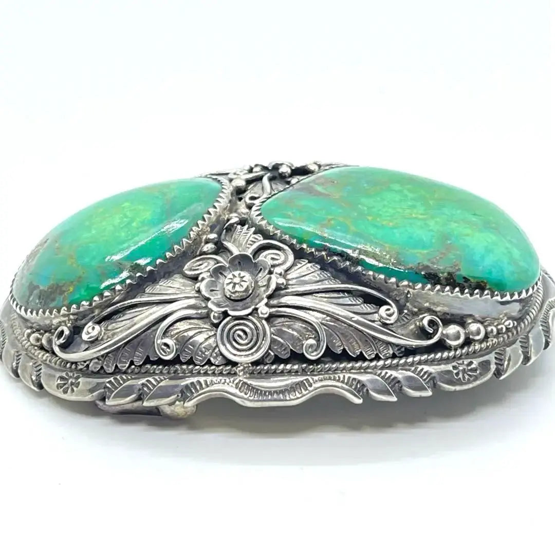 ●NAVAJO ●2 green turquoise stones ●Antique ●Silver buckle