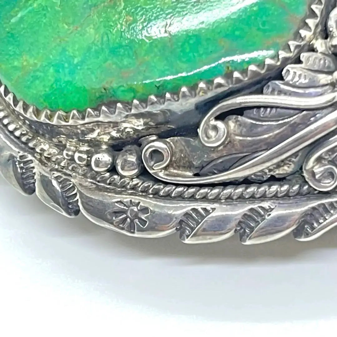 ●NAVAJO ●2 green turquoise stones ●Antique ●Silver buckle