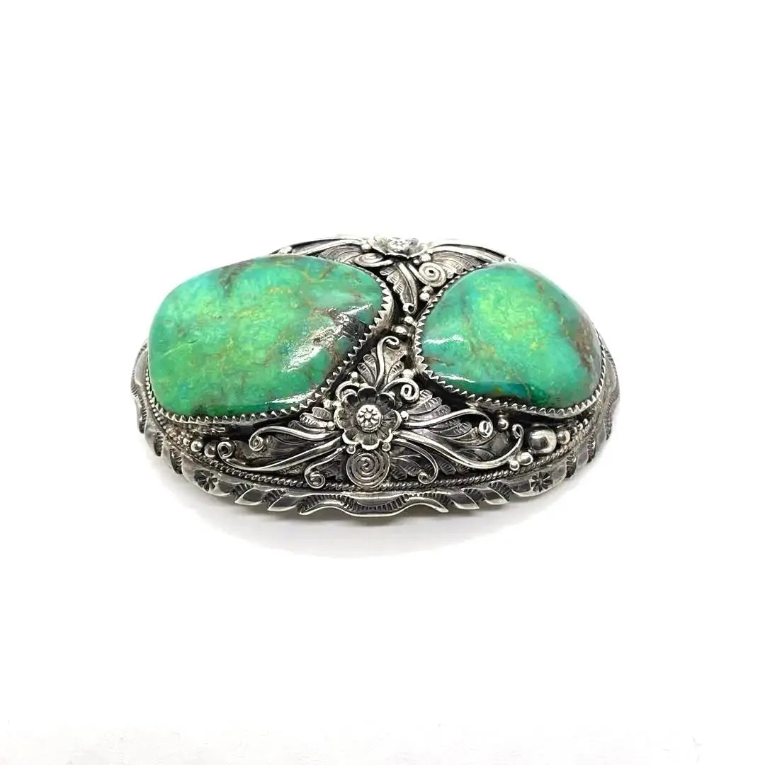 ●NAVAJO ●2 green turquoise stones ●Antique ●Silver buckle