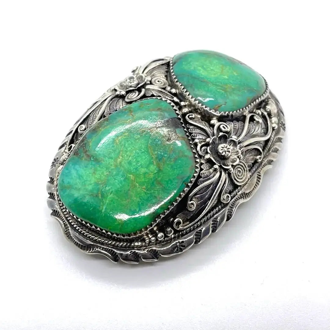 ●NAVAJO ●2 green turquoise stones ●Antique ●Silver buckle