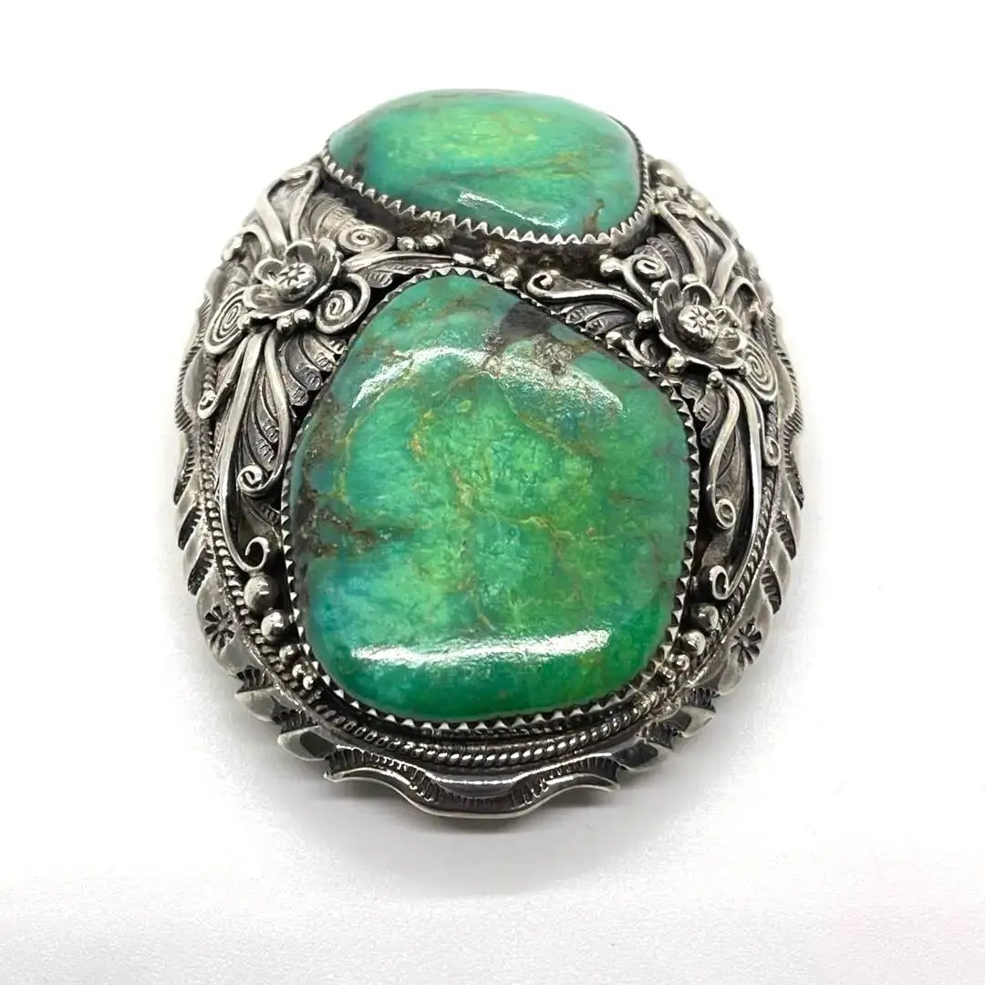 ●NAVAJO ●2 green turquoise stones ●Antique ●Silver buckle