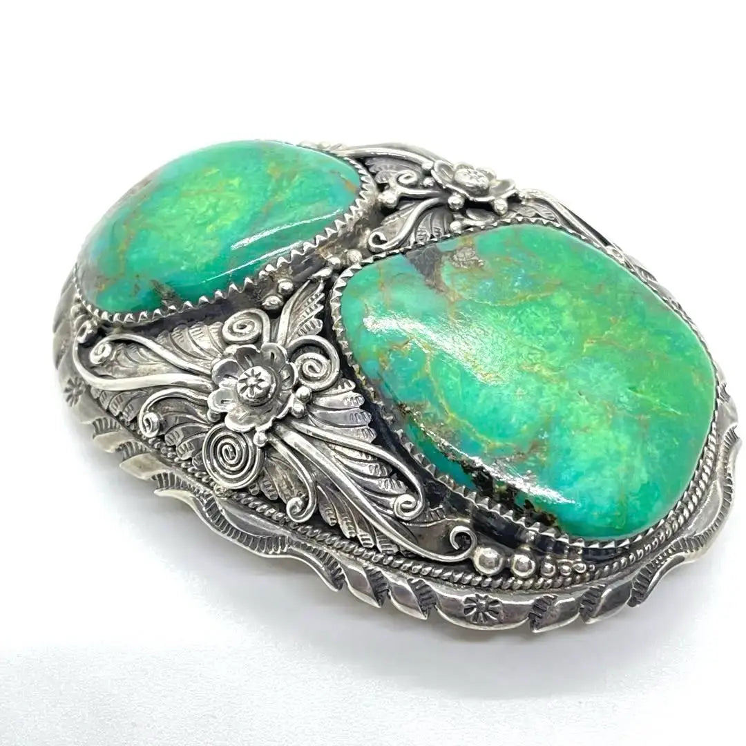 ●NAVAJO ●2 green turquoise stones ●Antique ●Silver buckle