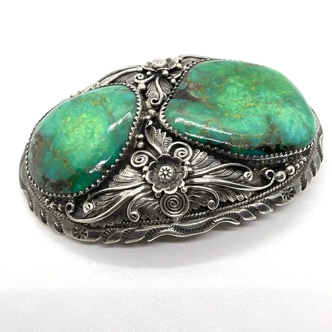 ●NAVAJO ●2 green turquoise stones ●Antique ●Silver buckle