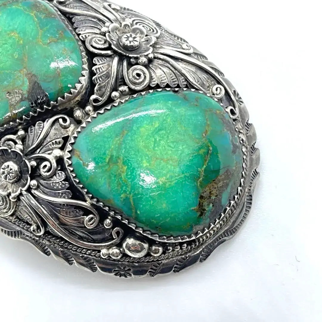 ●NAVAJO ●2 green turquoise stones ●Antique ●Silver buckle