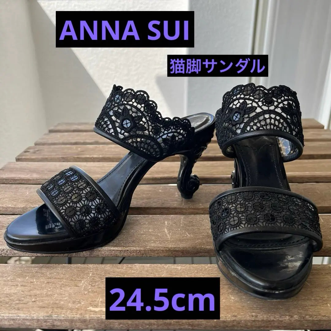 ANNA SUI Cat Leg Sandals Mules Shoes Black 24.5cm