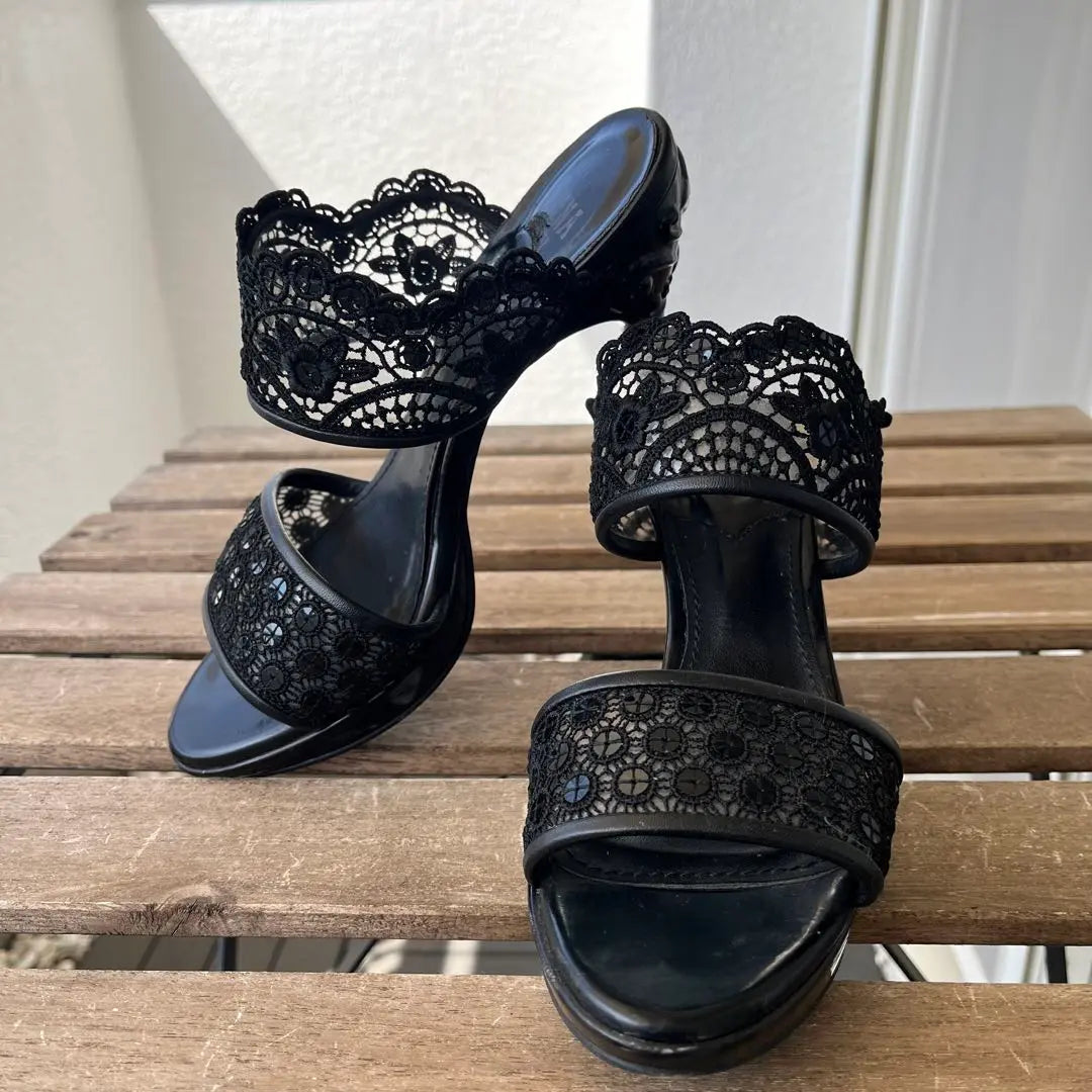 ANNA SUI Cat Leg Sandals Mules Shoes Black 24.5cm