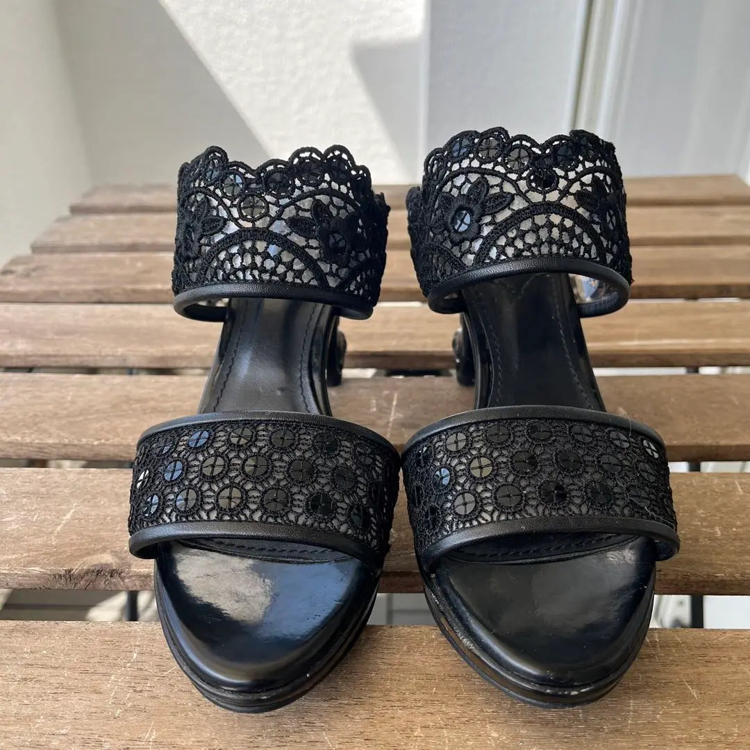 ANNA SUI Cat Leg Sandals Mules Shoes Black 24.5cm