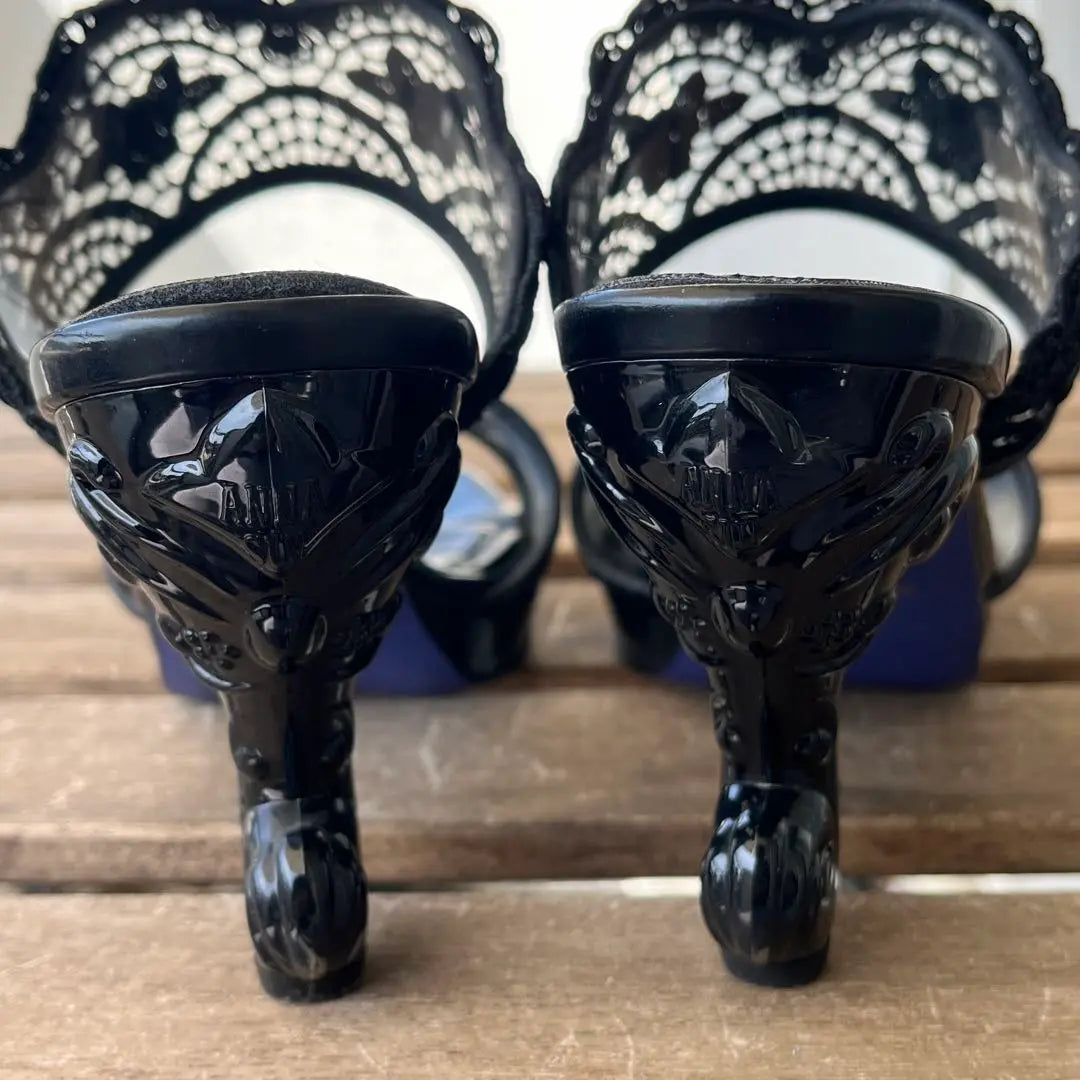 ANNA SUI Cat Leg Sandals Mules Shoes Black 24.5cm