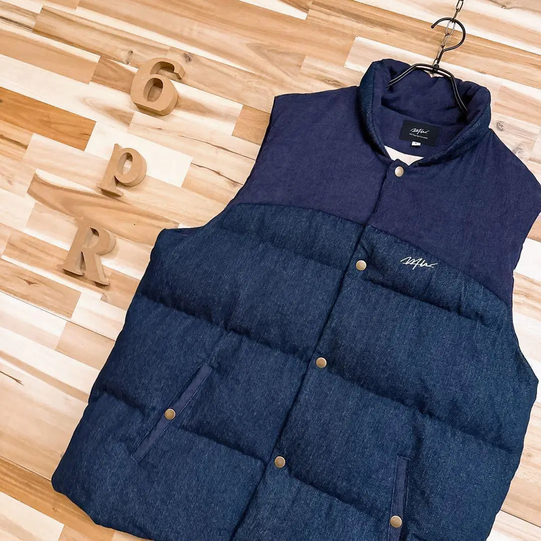 Rare/Discontinued [Double Tee] WTW Denim Switching Down Vest L Navy