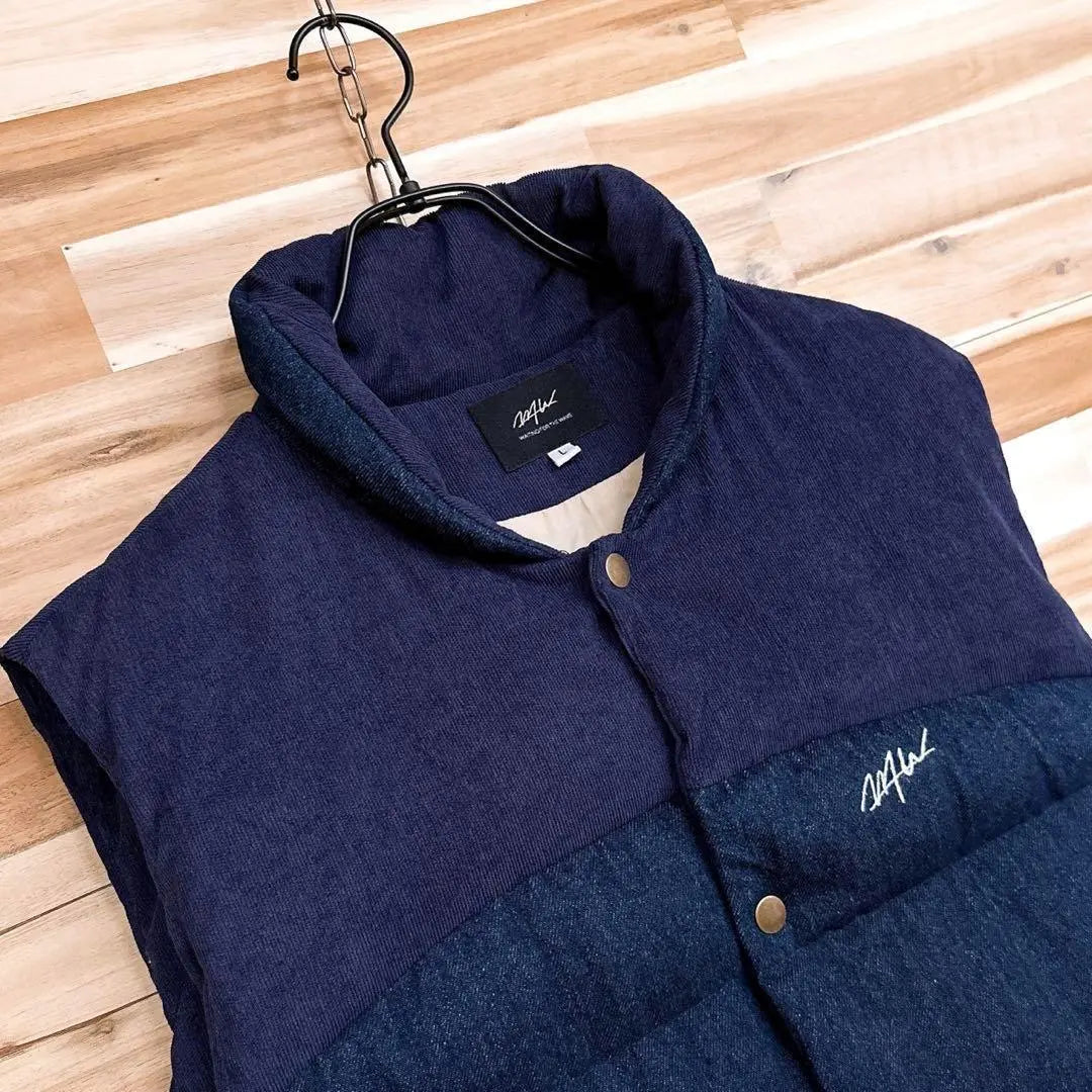 Rare/Discontinued [Double Tee] WTW Denim Switching Down Vest L Navy